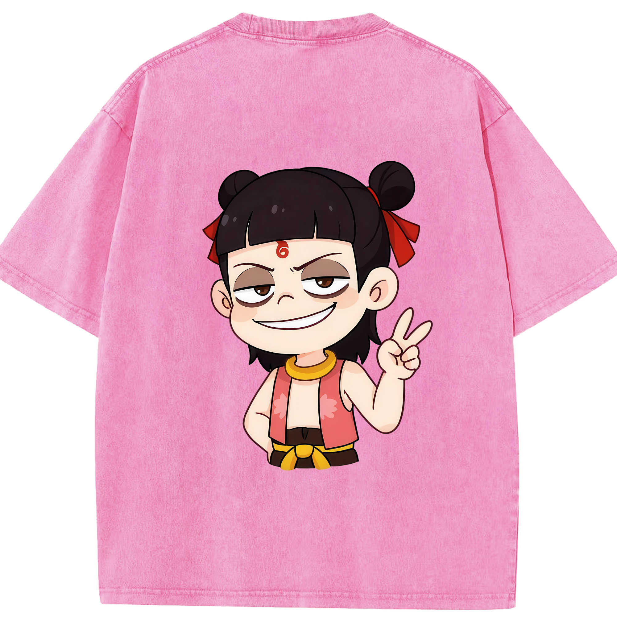 （画像用） Ne Zha 2 ナタ 魔童の大暴れ 綿100% ヴィンテージ風 半袖Tシャツ（背面プリント）